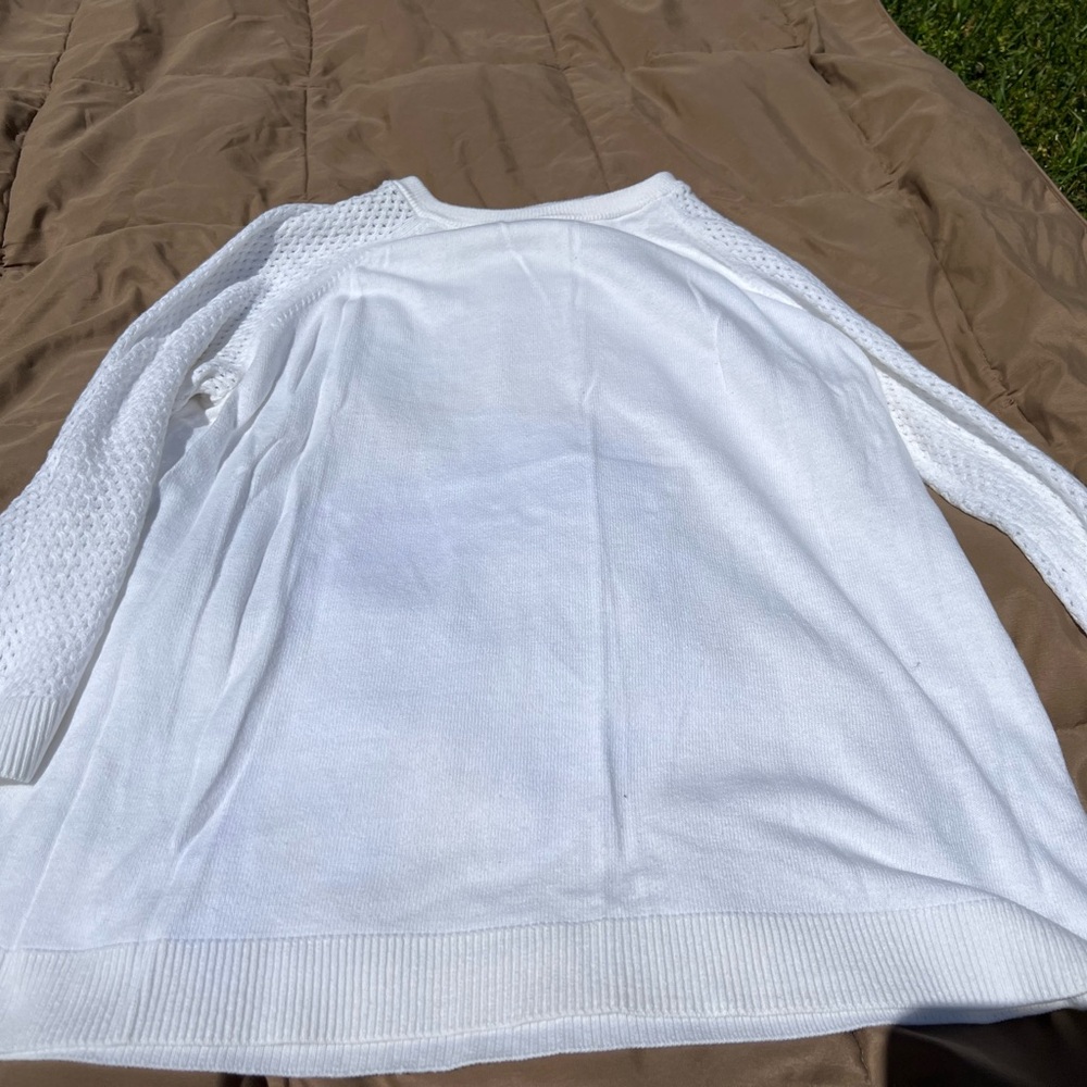 Ann Taylor Women’s White Cotton Sweater with Crochet Sleeves